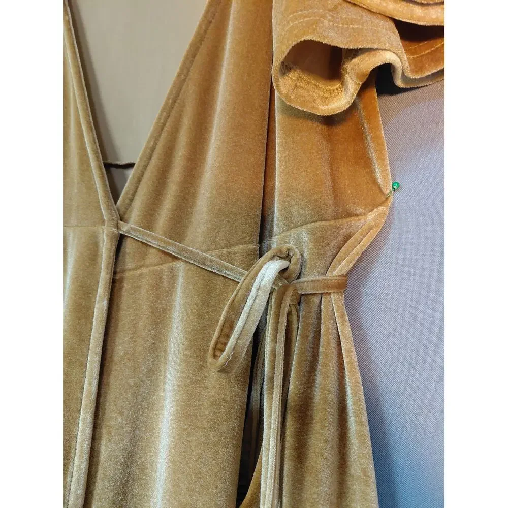 NWT BALTICBØRN Lining Baltic Born Gold Wrap Maxi Dress Solid Short Sleeve Size L